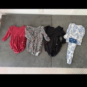 Ruffle Butts Red, Black, and Floral Romper Set with Floral Pajamas